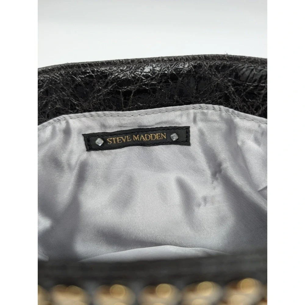Steve Madden Black Patent Clutch Purse Gold Studded Chain Strap Y2K Evening Bag
